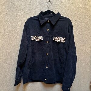 Black Women's Jacket with Leopard Print Accents